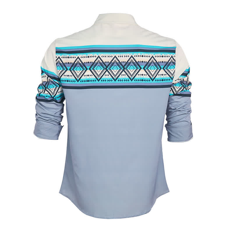 Camicia da uomo a blocchi di colore con stampa a righe azteche e stile sud-occidentale - image 9