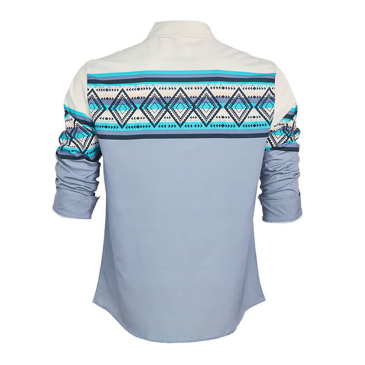 Camicia da uomo a blocchi di colore con stampa a righe azteche e stile sud-occidentale - image 9