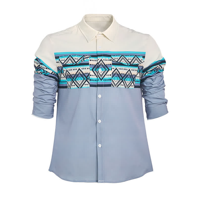 Camicia da uomo a blocchi di colore con stampa a righe azteche e stile sud-occidentale - image 8