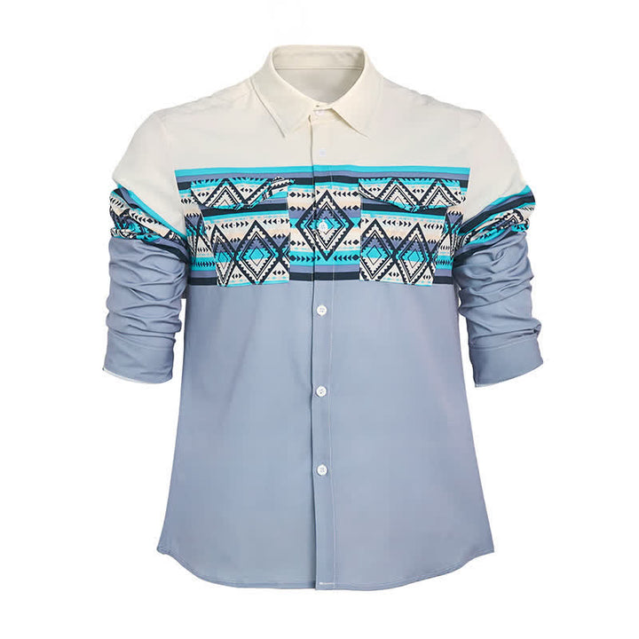 Camicia da uomo a blocchi di colore con stampa a righe azteche e stile sud-occidentale - image 8
