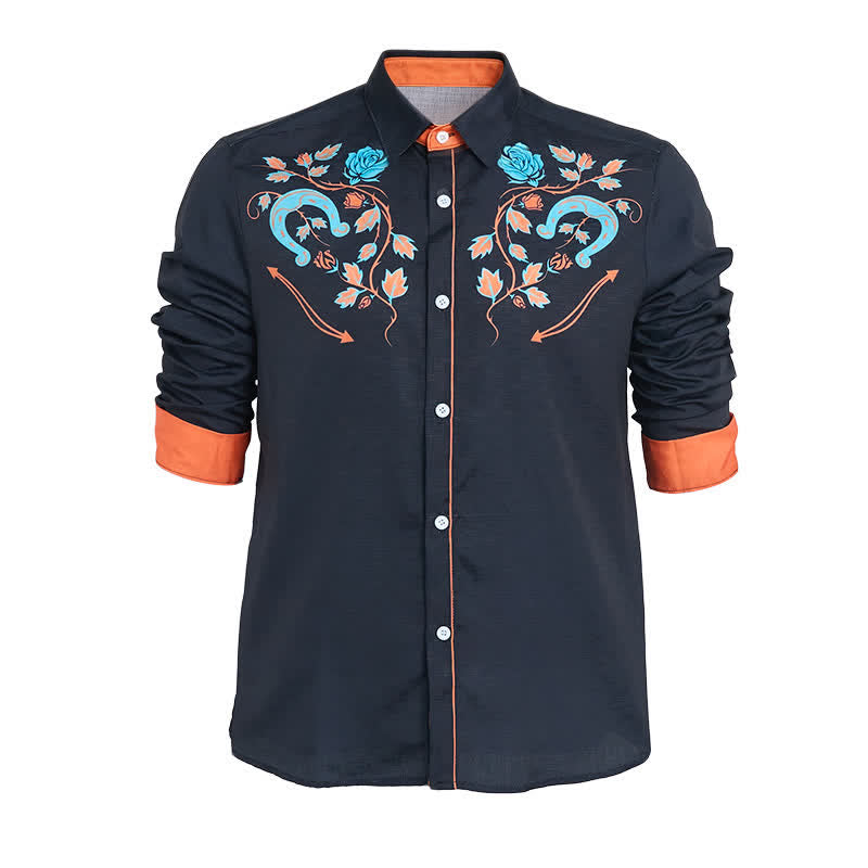 Camicia da cowboy da uomo con motivo a ferro di cavallo e rosa, stile western. - image 12