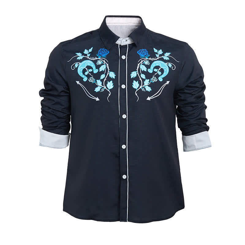 Camicia da cowboy da uomo con motivo a ferro di cavallo e rosa, stile western. - image 11