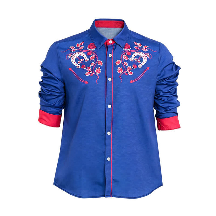 Camicia da cowboy da uomo con motivo a ferro di cavallo e rosa, stile western. - image 9