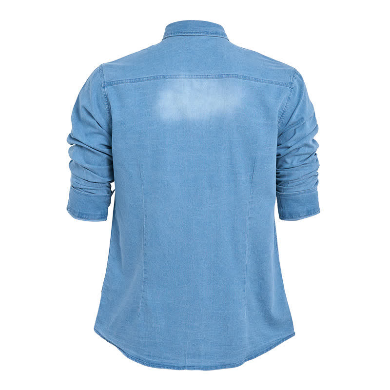 Camicia da uomo in denim stile western casual con tasche sul petto - image 9