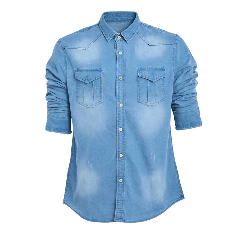Camicia da uomo in denim stile western casual con tasche sul petto - image 8