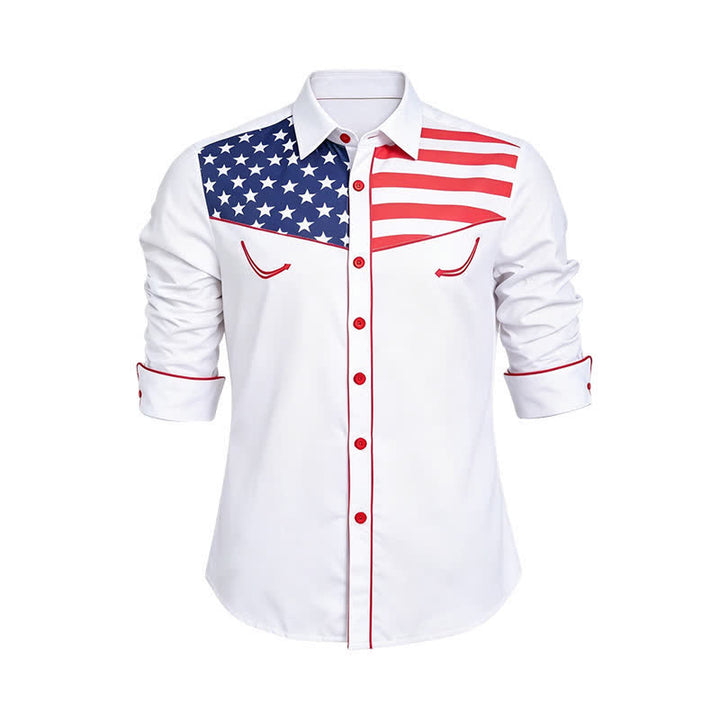 Camicia da uomo con carré e bottoni, fantasia bandiera americana occidentale. - image 9