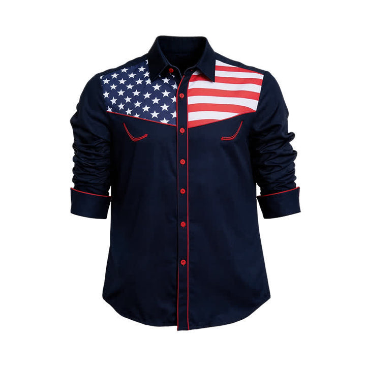 Camicia da uomo con carré e bottoni, fantasia bandiera americana occidentale. - image 12