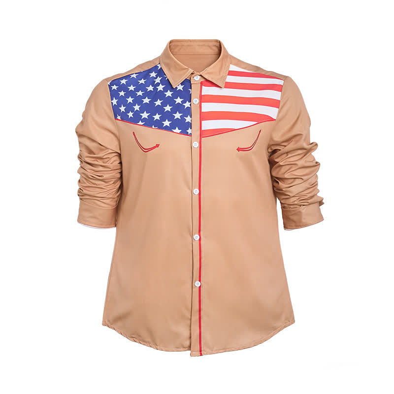 Camicia da uomo con carré e bottoni, fantasia bandiera americana occidentale. - image 11