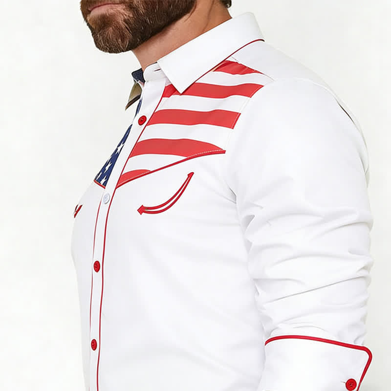 Camicia da uomo con carré e bottoni, fantasia bandiera americana occidentale. - image 3