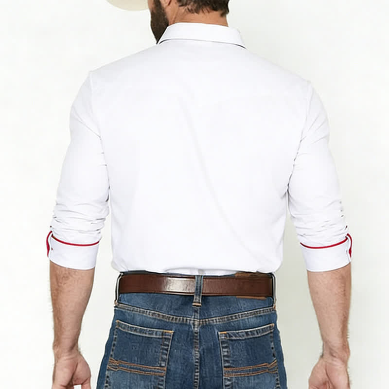 Camicia da uomo con carré e bottoni, fantasia bandiera americana occidentale. - image 2