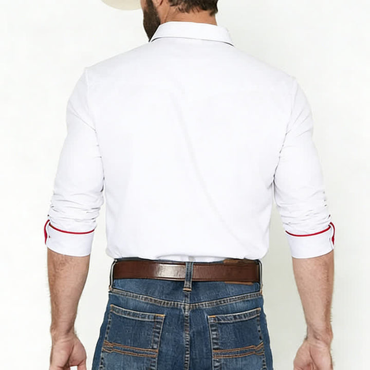 Camicia da uomo con carré e bottoni, fantasia bandiera americana occidentale. - image 2