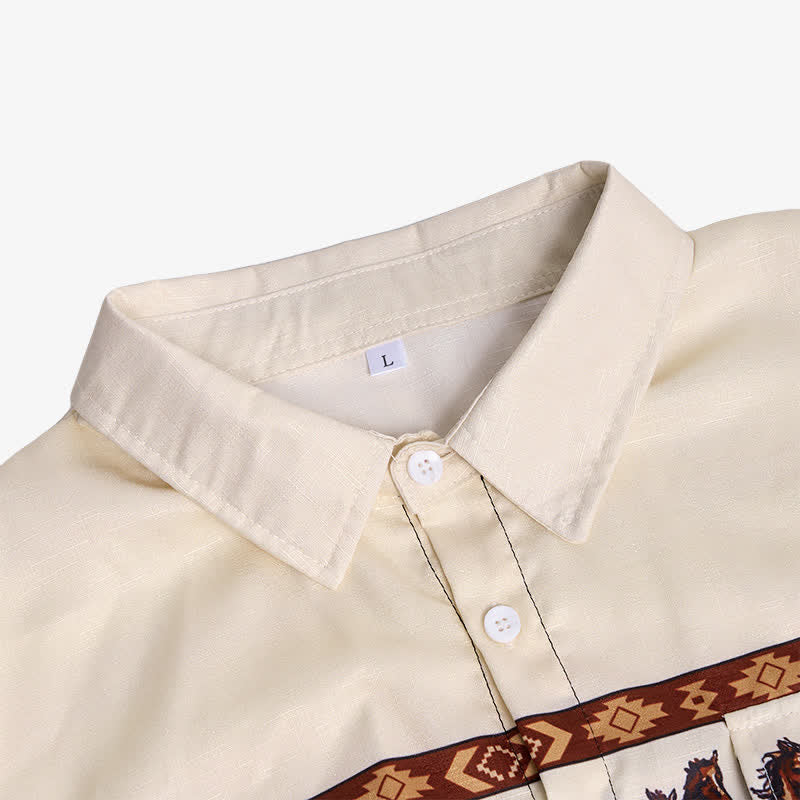 Camicia da uomo a blocchi di colore con stampa di cavalli - image 4