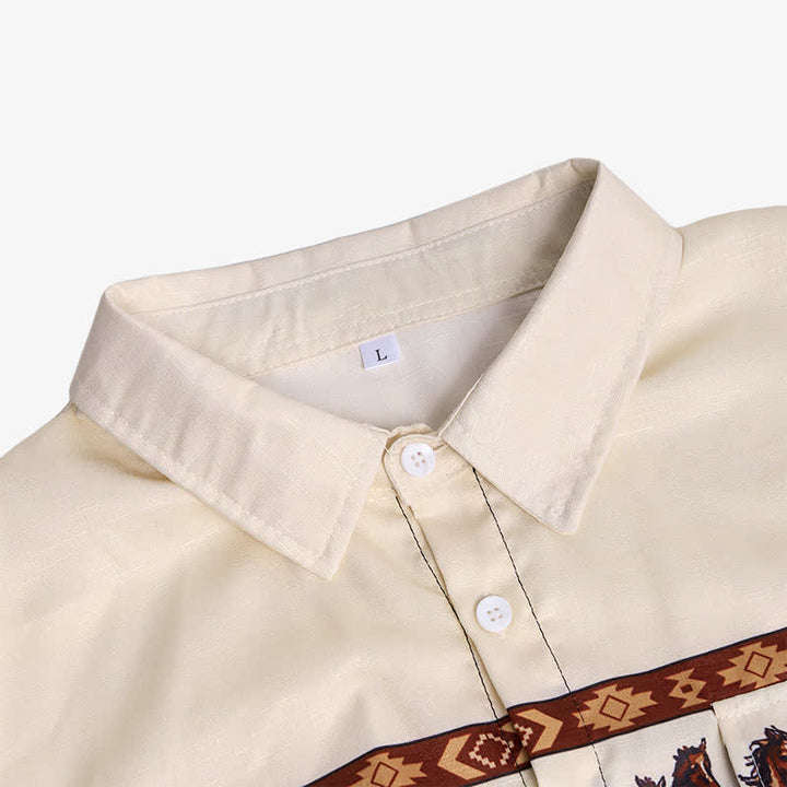 Camicia da uomo a blocchi di colore con stampa di cavalli - image 4