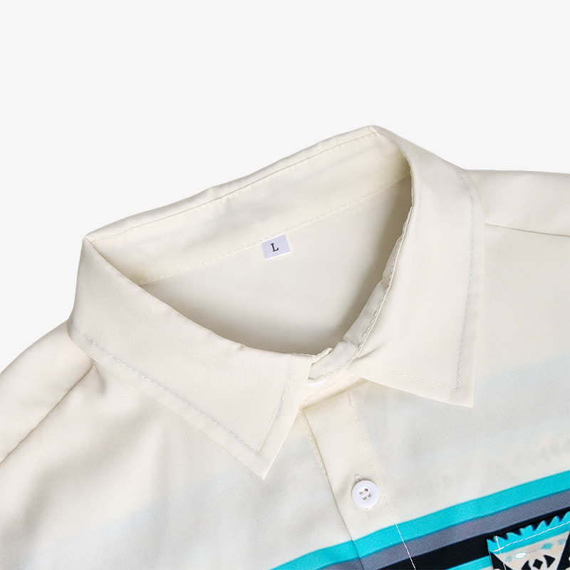 Camicia da uomo a blocchi di colore con stampa a righe azteche e stile sud-occidentale - image 4