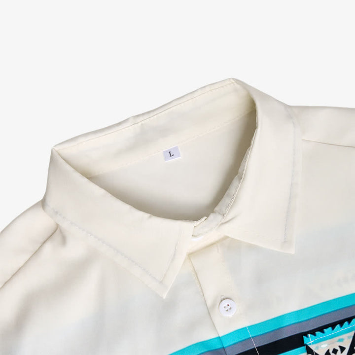 Camicia da uomo a blocchi di colore con stampa a righe azteche e stile sud-occidentale - image 4