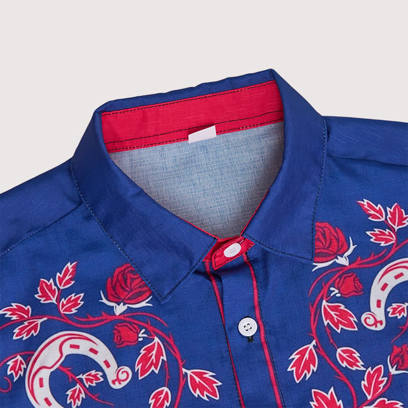 Camicia da cowboy da uomo con motivo a ferro di cavallo e rosa, stile western. - image 6