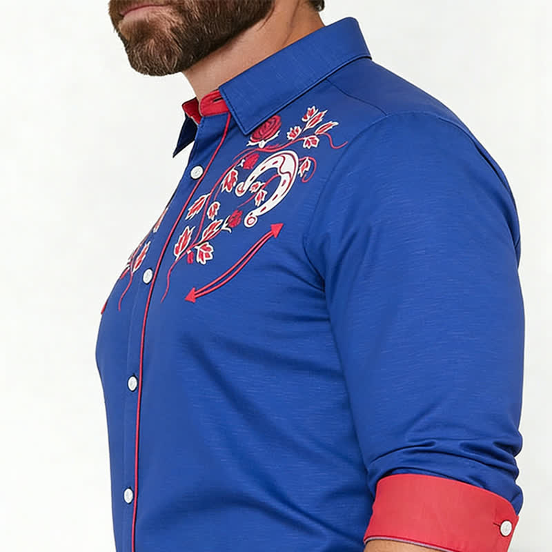 Camicia da cowboy da uomo con motivo a ferro di cavallo e rosa, stile western. - image 3