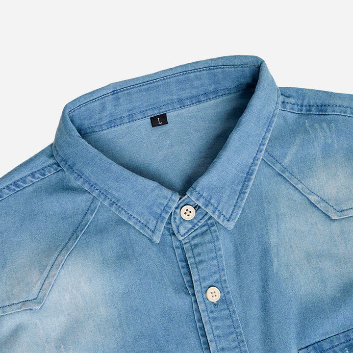Camicia da uomo in denim stile western casual con tasche sul petto - image 4