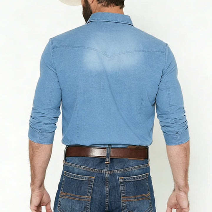 Camicia da uomo in denim stile western casual con tasche sul petto - image 2