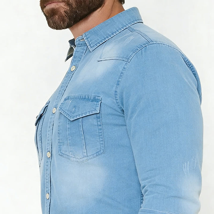 Camicia da uomo in denim stile western casual con tasche sul petto - image 3