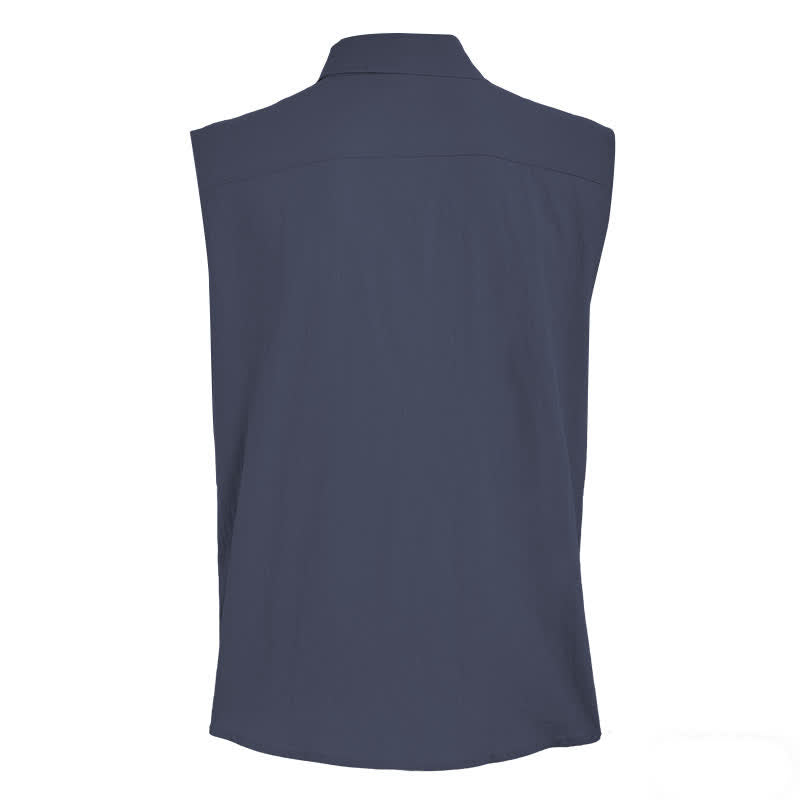 Gilet-camicia da uomo casual da spiaggia e ranch in lino sottile senza maniche - image 9