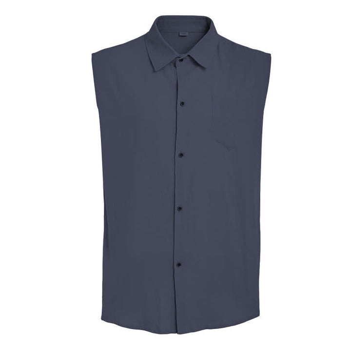 Gilet-camicia da uomo casual da spiaggia e ranch in lino sottile senza maniche - image 8
