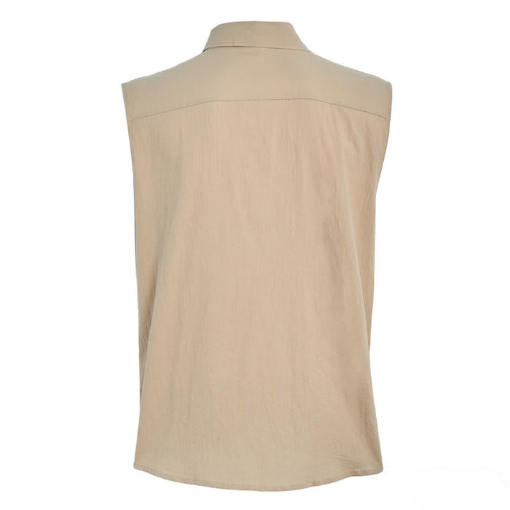 Gilet-camicia da uomo casual da spiaggia e ranch in lino sottile senza maniche - image 11