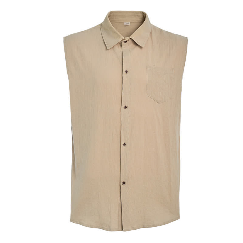 Gilet-camicia da uomo casual da spiaggia e ranch in lino sottile senza maniche - image 10