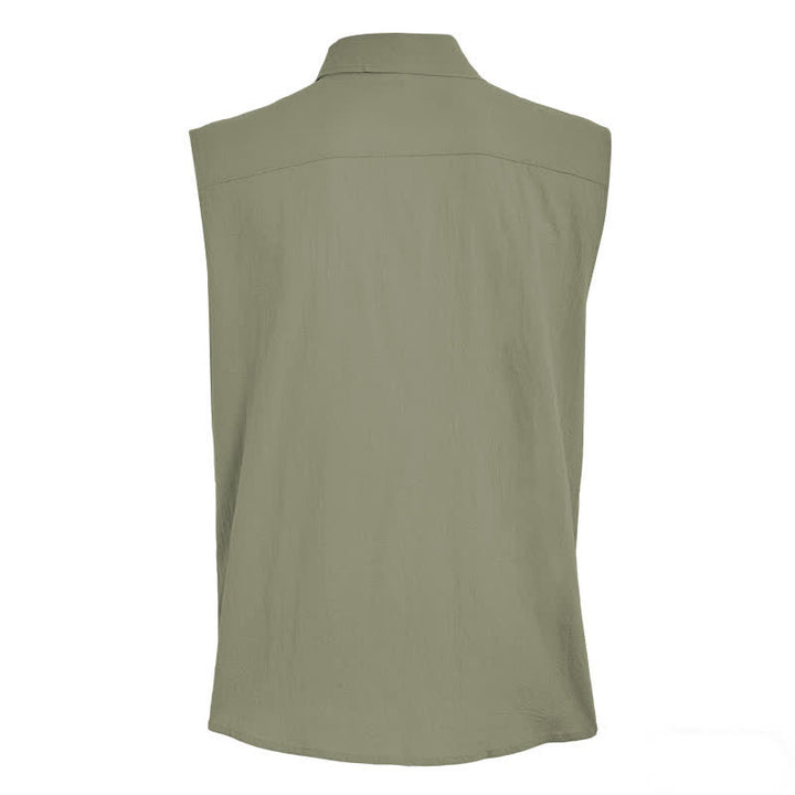 Gilet-camicia da uomo casual da spiaggia e ranch in lino sottile senza maniche - image 13