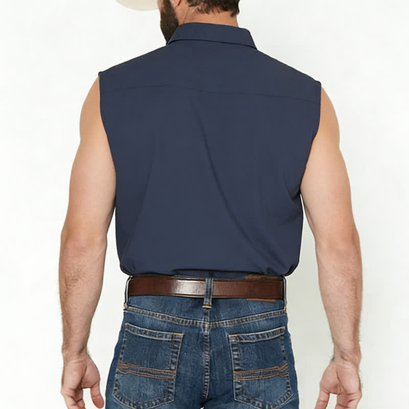 Gilet-camicia da uomo casual da spiaggia e ranch in lino sottile senza maniche - image 2