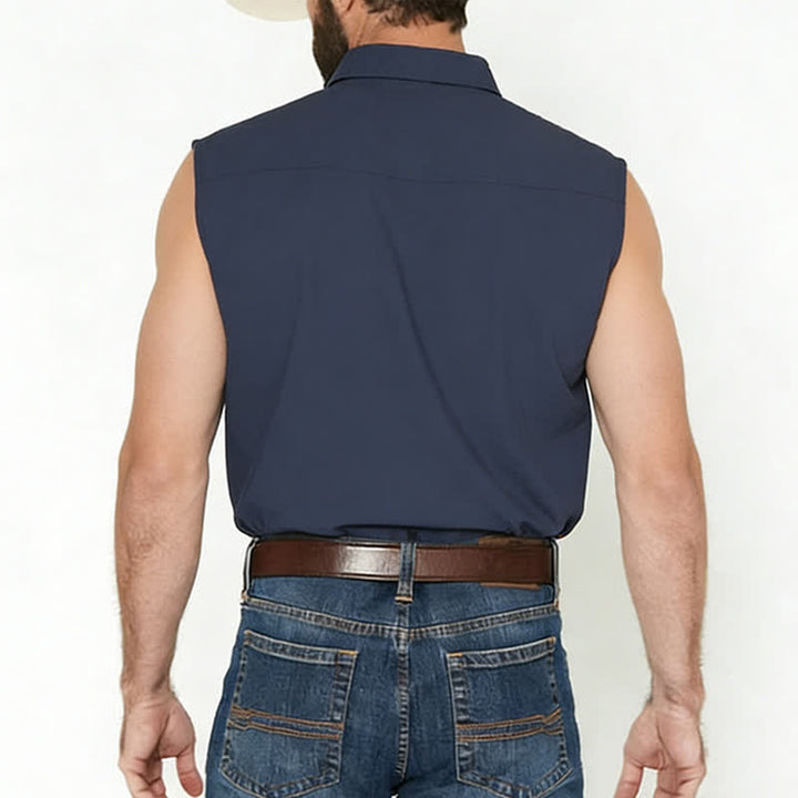 Gilet-camicia da uomo casual da spiaggia e ranch in lino sottile senza maniche - image 2