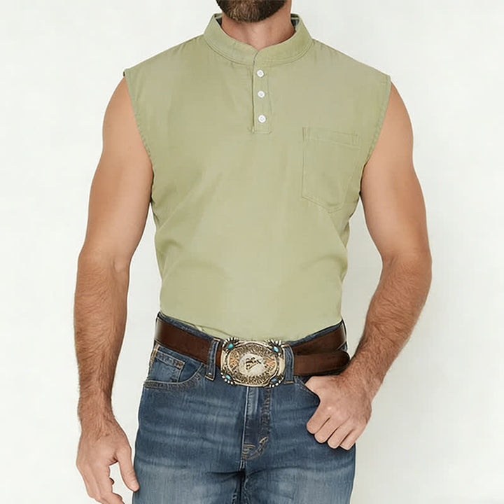 T-shirt senza maniche da uomo estiva con effetto slavato - image 1