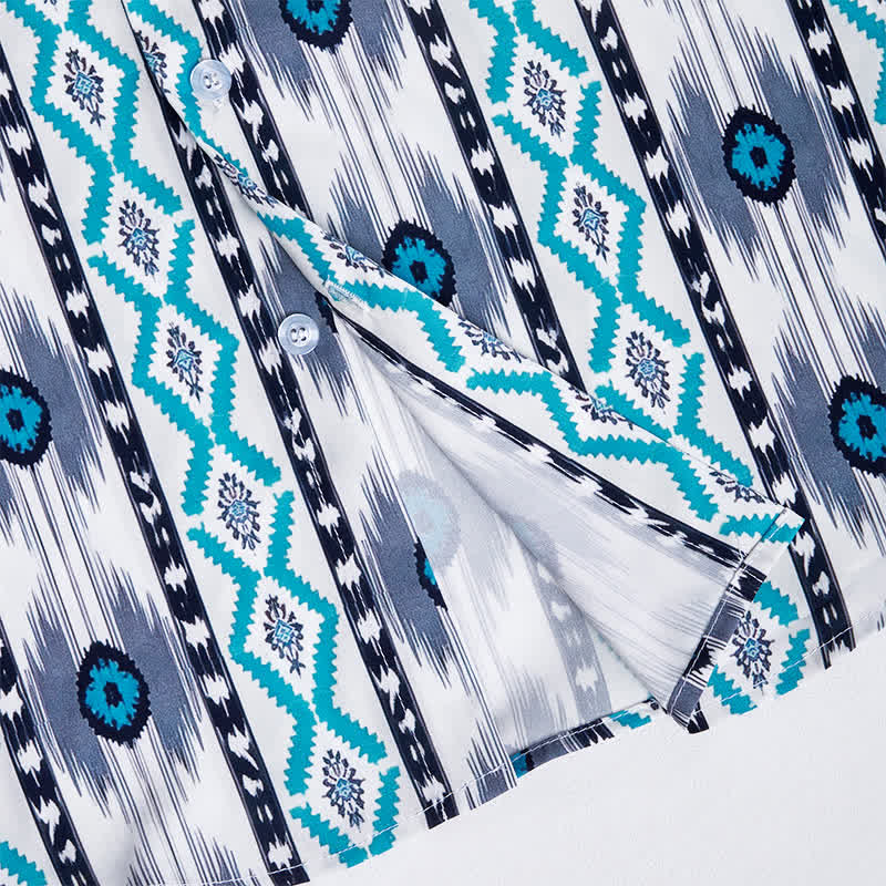 Camicia western da uomo blu e grigia con stampa 3D a motivo azteco. - image 6
