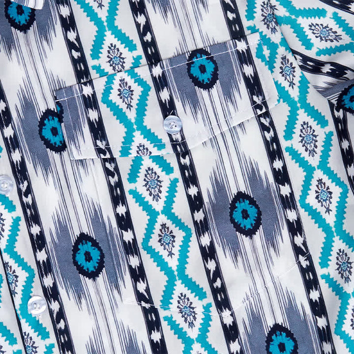Camicia western da uomo blu e grigia con stampa 3D a motivo azteco. - image 5