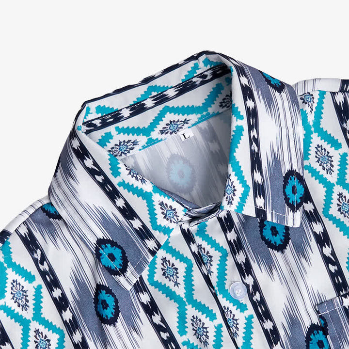 Camicia western da uomo blu e grigia con stampa 3D a motivo azteco. - image 4