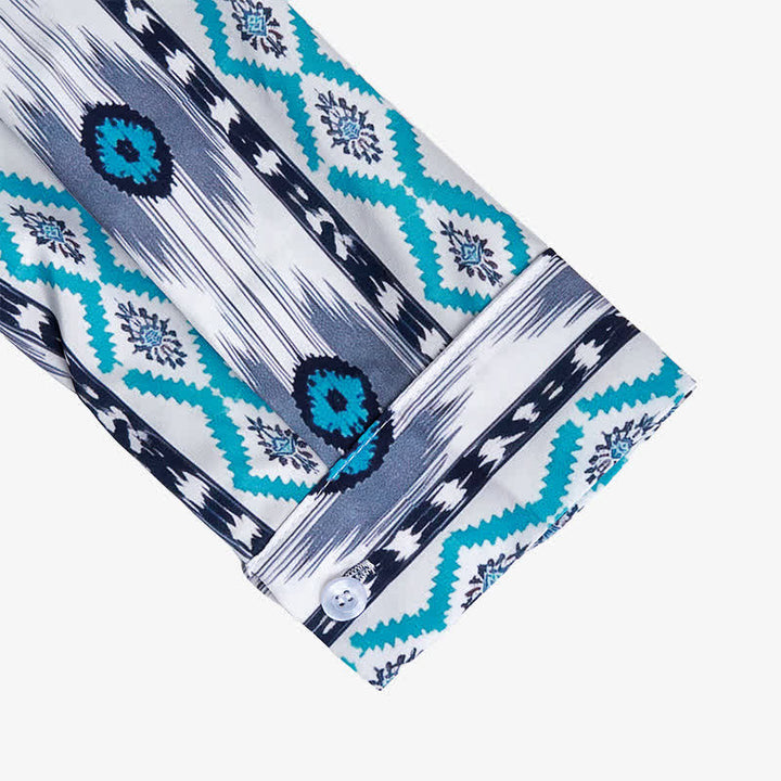 Camicia western da uomo blu e grigia con stampa 3D a motivo azteco. - image 7