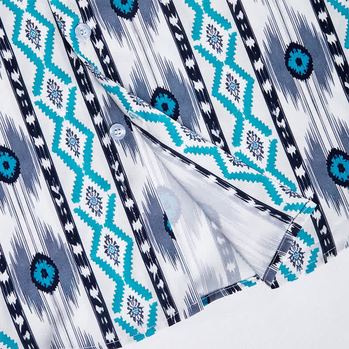 Camicia western da uomo blu e grigia con stampa 3D a motivo azteco. - image 6