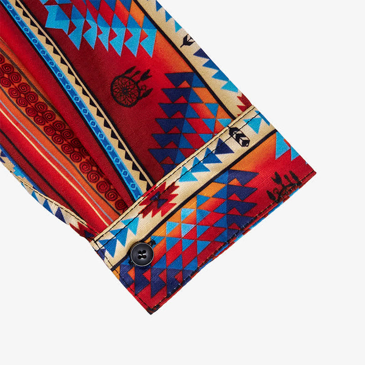 Camicia da uomo arancione stile western con stampa 3D tribale del sud-ovest americano. - image 7