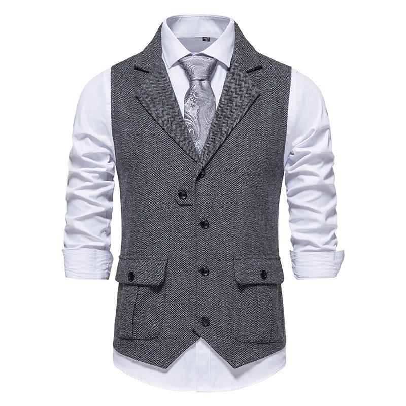 Gilet elegante da uomo con colletto a revers e tasche con patta - Grigio - 2XL - image 4