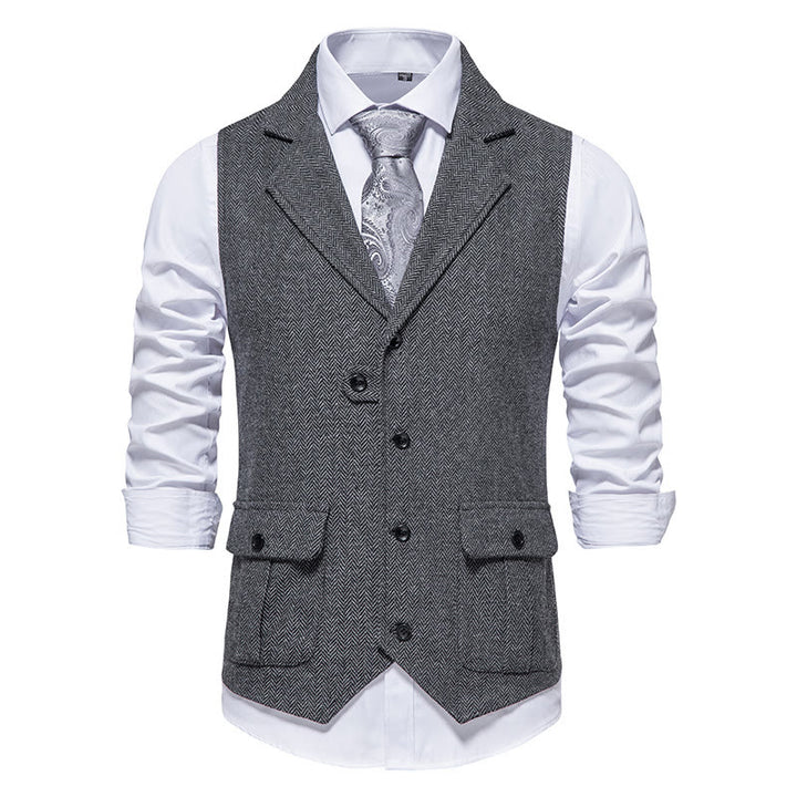 Gilet elegante da uomo con colletto a revers e tasche con patta - Grigio - 2XL - image 4