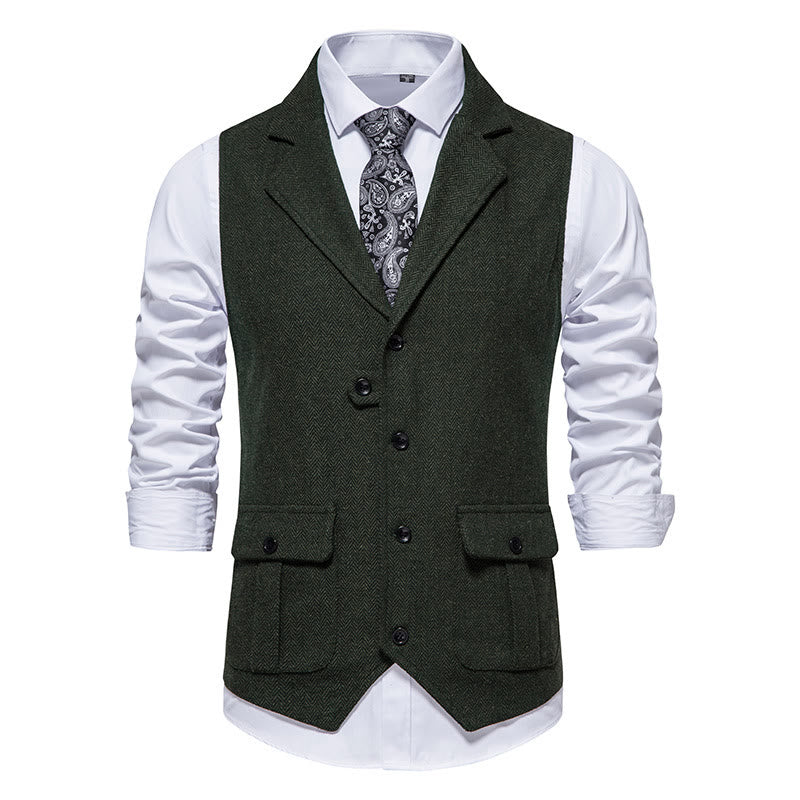 Gilet elegante da uomo con colletto a revers e tasche con patta - Verde scuro - 2XL - image 9