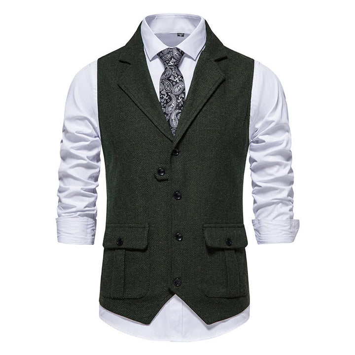 Gilet elegante da uomo con colletto a revers e tasche con patta - Verde scuro - 2XL - image 9