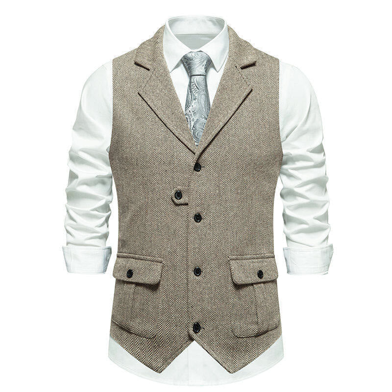 Gilet elegante da uomo con colletto a revers e tasche con patta - Cachi - 2XL - image 12