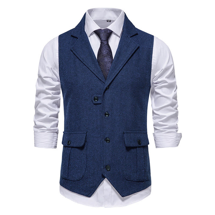 Gilet elegante da uomo con colletto a revers e tasche con patta - Blu navy - 2XL - image 10