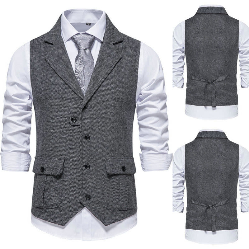 Gilet elegante da uomo con colletto a revers e tasche con patta - Grigio e uniforme sul davanti e sul retro - 2XL - image 8
