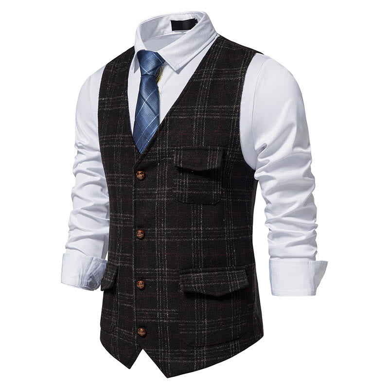 Gilet da uomo vintage a quadri con colletto e bottoni - image 8