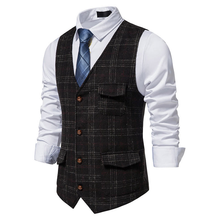 Gilet da uomo vintage a quadri con colletto e bottoni - image 8
