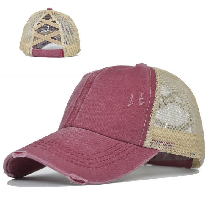 Cappellino da baseball in cotone lavato con inserti in rete incrociati effetto invecchiato. - Vino - Regolabile (circa 21 5/8"-22 7/8") - image 2