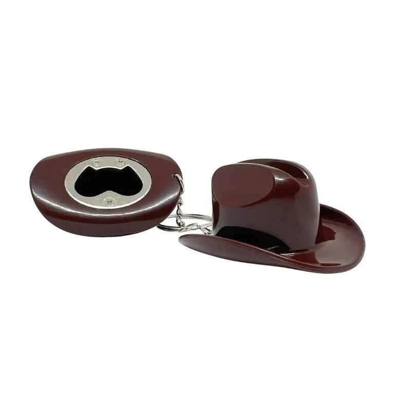 Portachiavi apribottiglie multifunzionale a forma di cappello da cowboy retrò - Marrone - image 0