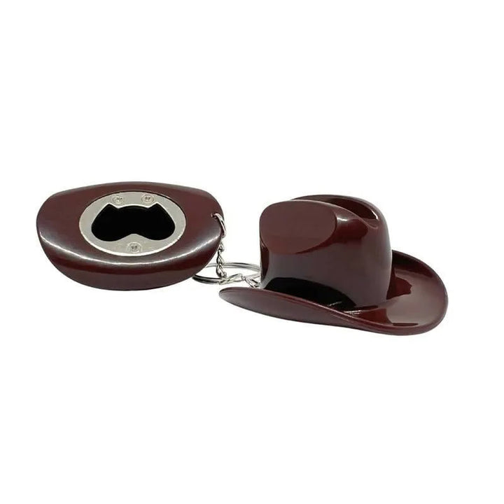 Portachiavi apribottiglie multifunzionale a forma di cappello da cowboy retrò - Marrone - image 0